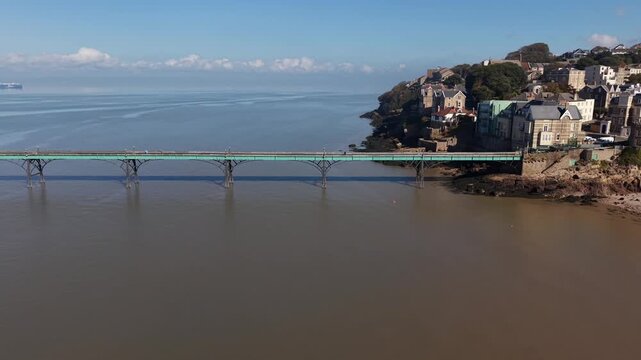 Drone shot of Clevedon Pier, North Somerset, England