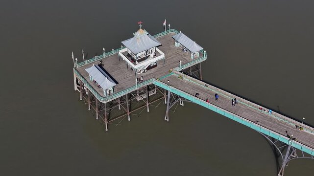 Drone shot of Clevedon Pier, North Somerset, England