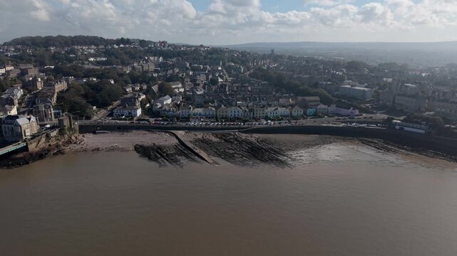 Drone shot of Clevedon Pier, North Somerset, England