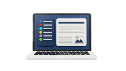 Laptop Displaying UI Elements on White Background