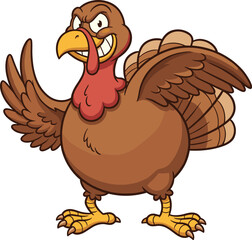 Funny, cartoon, turkey, character, standing, smiling, Thanksgiving, bird, illustration, cute, farm, animal, festive, holiday, mascot, colorful, design, cheerful, autumn, concept