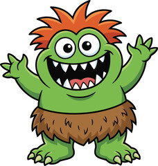 monster, cartoon, cute, funny, creature, fantasy, character, mascot, green, illustration, playful, smiling, kids, animation, design