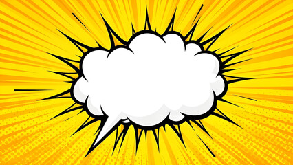 Comic book style speech bubble explosion pop art background template for text message or announcement
