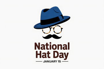 National Hat Day celebration with stylish fedora hat glasses and mustache illustration