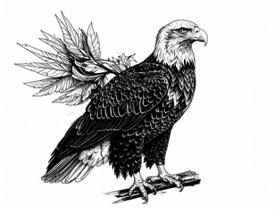Eagle on the branch vector illustartor image