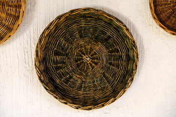 Woven Rattan Baskets Wall Decor Background