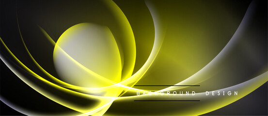 Abstract yellow design. Smooth curves create dynamic flow. Dark background emphasizes bright shapes, modern aesthetic.