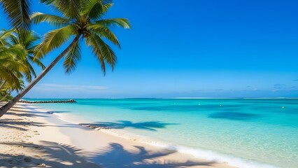 Tropical Beach Paradise With Palm Trees White Sand Turquoise Water and Blue Sky image