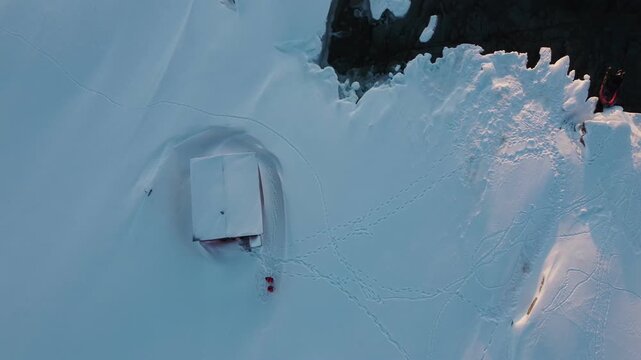 Drone view of Lemaire Strait, Antarctica, on a sunny day