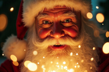 Santa Claus Portrait with Magical Sparkles Around Face