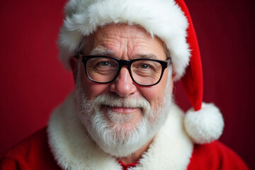 Santa Claus Portrait with Glasses Looking Directly at Camera