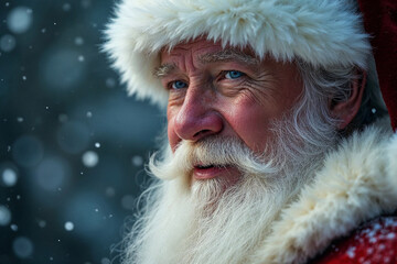 Santa Claus Portrait with Snowflakes Falling Around