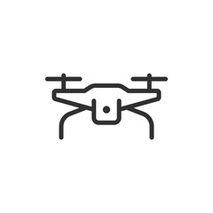 Drone with camera, linear icon. Aerial device for remote flight. Line with editable stroke.
