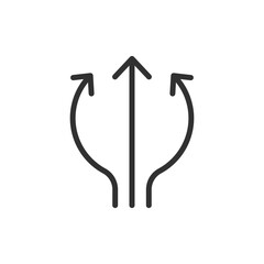 Arrows merging upward, linear icon. Flexible paths and alternative routes to goal. Line with editable stroke.