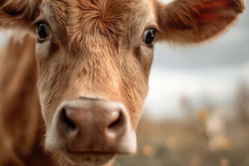 Portrait of a brown cow close up animal farm livestock cattle