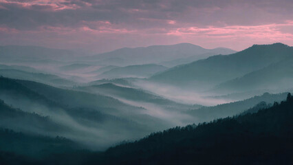 Mountain Range Landscape With Fog