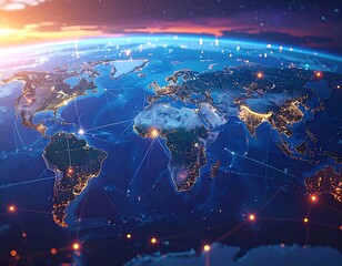 Illuminated globe with network connections overlaid