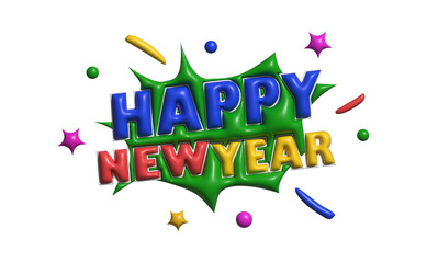 Happy New year 3D colorful Text With Festive Decorative  Elements.