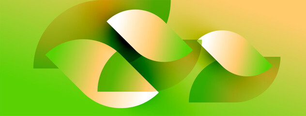 Abstract shapes blend, creating flowing forms. Green, yellow hues dominate composition. Smooth gradients suggest movement, depth. Minimalist design.
