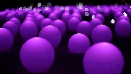 Abstract Purple Spheres with Bokeh Lights on a Dark Background.