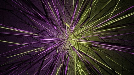 Abstract Neon Light Burst with Dynamic Purple and Yellow Rays.