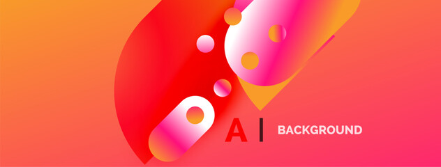 Vibrant gradient background features flowing shapes, circles, text AI BACKGROUND. Warm colors dominate composition. Modern design element.