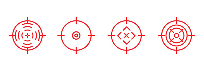 Target aim set. Crosshair target weapon sniper army sight for gun or rifle. Focus on aim set. Sniper target navigation for shooting, shooting game and accuracy. Target icon. Eps 10. © Agastya 897