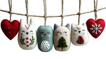 christmas hanging ornments on white backgrouund