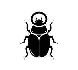 A striking black and white illustration of a scarab beetle showcasing its distinct form