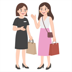 Illustration of a woman talking to a female salesperson