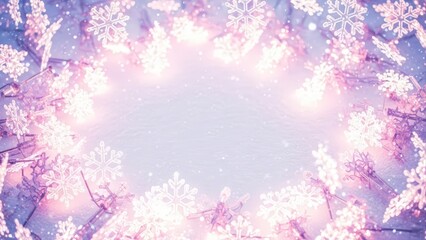 Winter Wonderland Frame with Sparkling Snowflakes and Bokeh Lights.