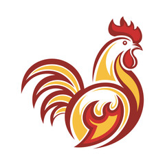 Stylized chicken logo with bold yellow and red colors