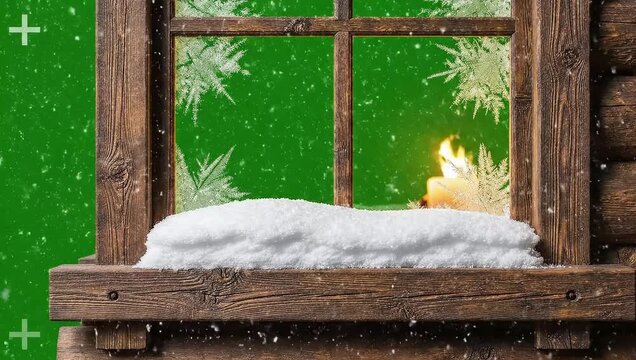 Snowy Cabin Window Close Up.mp4