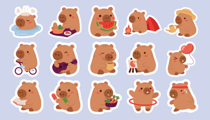 Cute Capybara Sticker Set with Fun Daily Activities