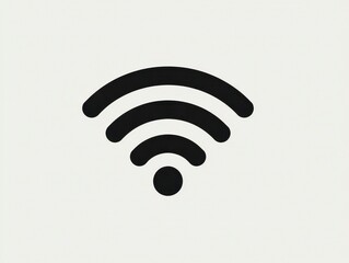 Black Wifi symbol radiating outwards from a central point, set against a plain, off-white background