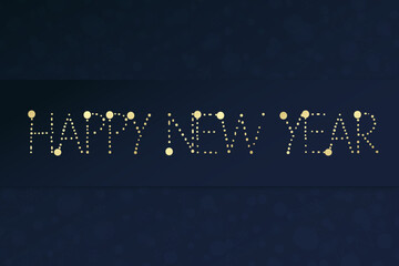 Happy New Year vector greeting card. Stars and snowflake background. Blue and gold illustration for celebration, congratulation, decoration, winter holiday, web design