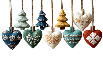 set of christmas ornaments on white background