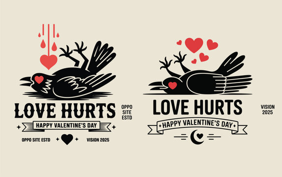 A vintage-style love hurts graphic illustrating the pain of romance on valentine's day