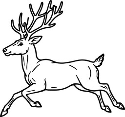 Deer Silhouette Line Art Hand Drawn Style. Forest Animal of Deer in Sketch Outline Style for Winter Holiday Design. Cute Deer Vector Illustration