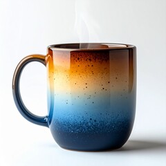 Ceramic Mug With Gradient of Brown White and Blue With Steam On White