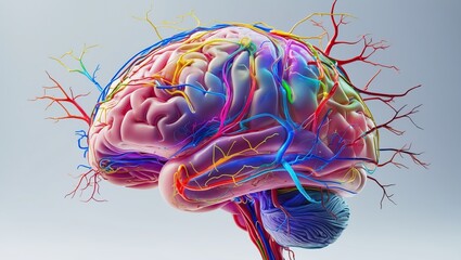 “Digital brain with vascular and neural network in color — AI-generated”