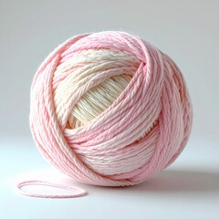 Delicate Ball of Pink and White Yarn on a Neutral Background