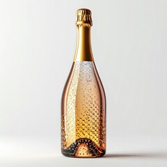 Elegant Gold Champagne Bottle Against a White Studio Background