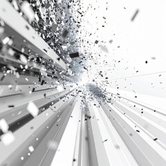 Abstract Silver Explosion with Lines on White Background