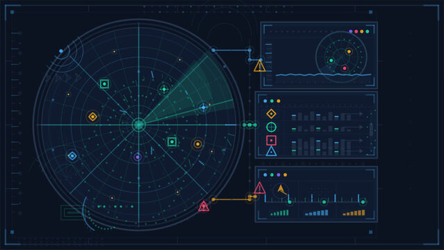 Futuristic Radar HUD Interface with Target Tracking Dashboard