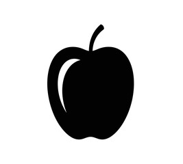Simple black silhouette of a ripe apple with a stem and a bite taken out