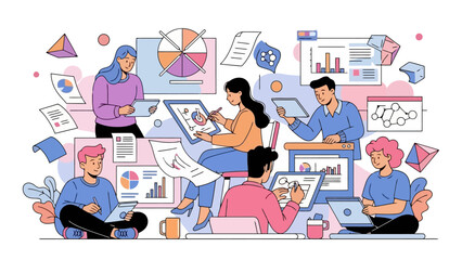 Diverse Team Collaborating on Data Analysis and Project Management in