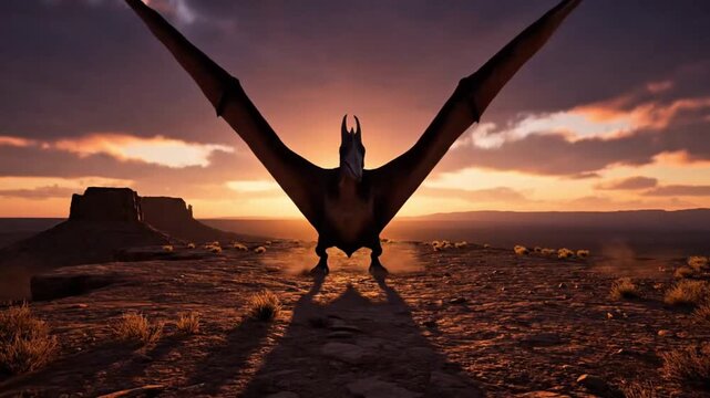 Majestic Pteranodon Silhouette, Ancient Wings Spread at Sunset