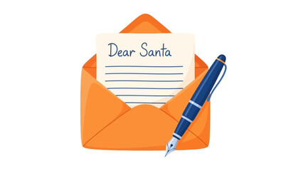 Handwritten Letter to Santa Claus with Pen and Open Envelope, Christmas Concept