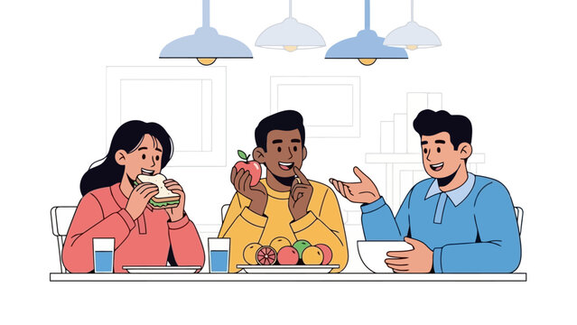 Diverse Friends Enjoying Healthy Food and Drinks Together at a Table